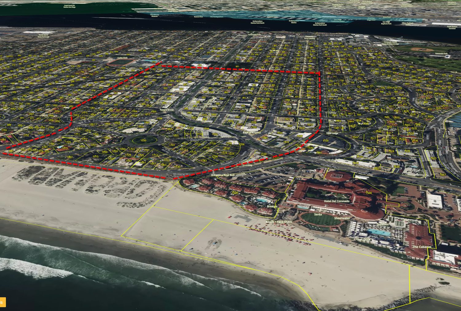A neighborhood boundary drawn on a map